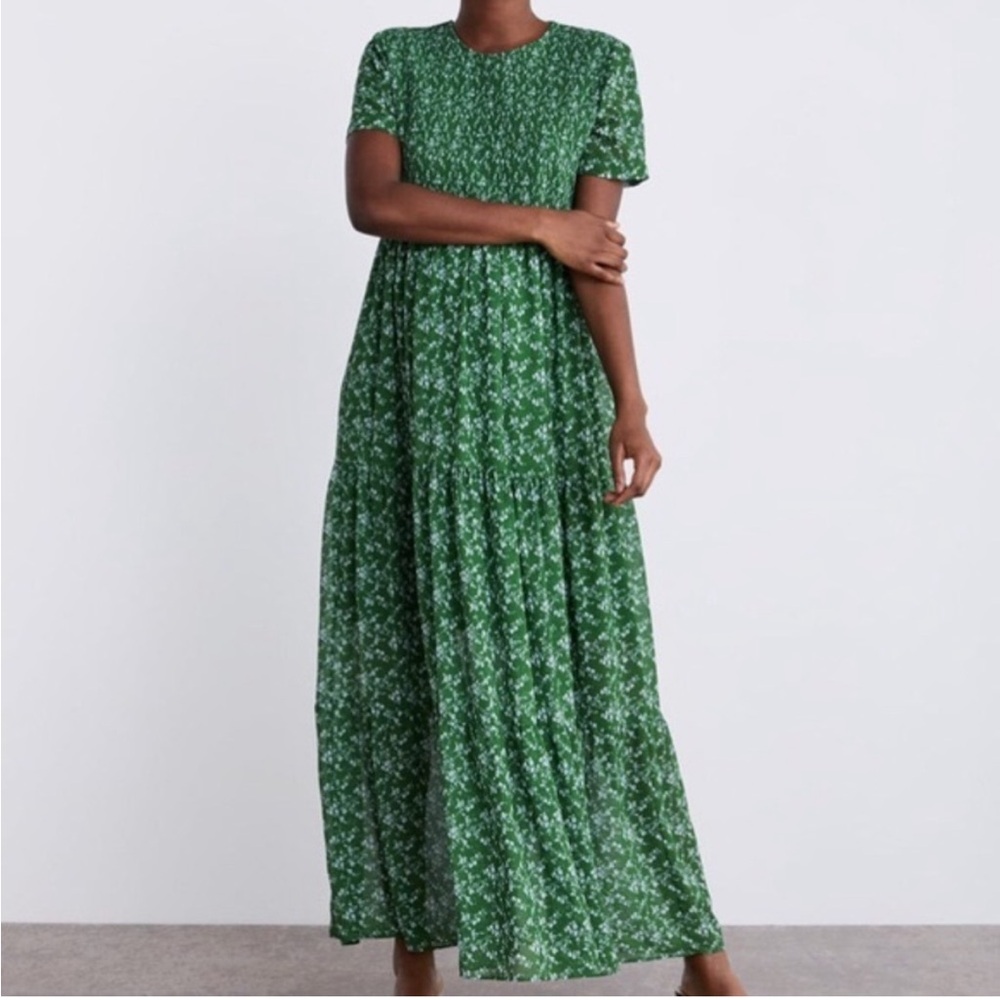 Zara Green Ditsy Floral Smocked Dress